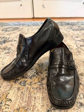 French Shriner Men’s Loafers Black Leather Dress Shoes Size 8 1/2 W